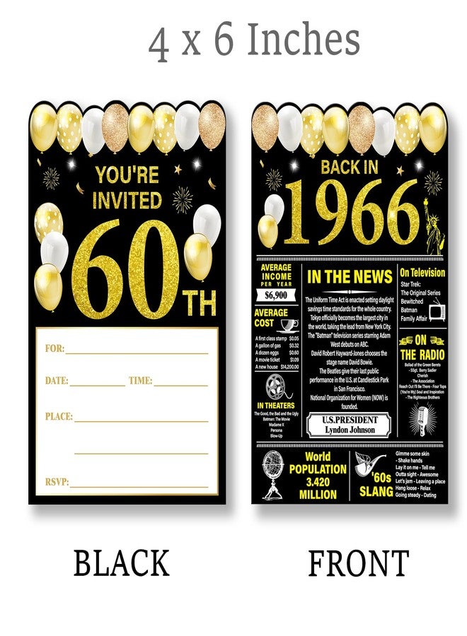 Nurawo 60th Birthday Party Invitations for Women Men, 60 Year Old Birthday Invitations, Back in 1966 Invites, 20 Fill-in-the-Blank Party Invites with Envelopes - Image 2