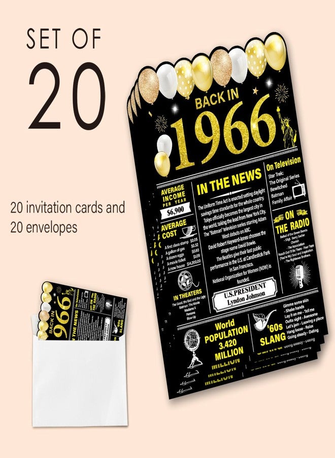 Nurawo 60th Birthday Party Invitations for Women Men, 60 Year Old Birthday Invitations, Back in 1966 Invites, 20 Fill-in-the-Blank Party Invites with Envelopes - Image 3