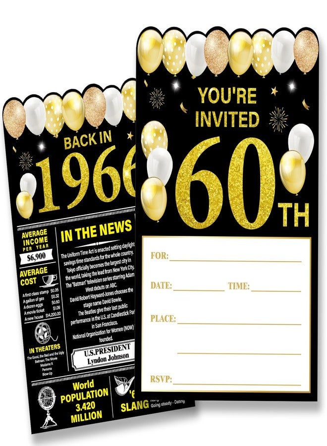 Nurawo 60th Birthday Party Invitations for Women Men, 60 Year Old Birthday Invitations, Back in 1966 Invites, 20 Fill-in-the-Blank Party Invites with Envelopes - Image 1