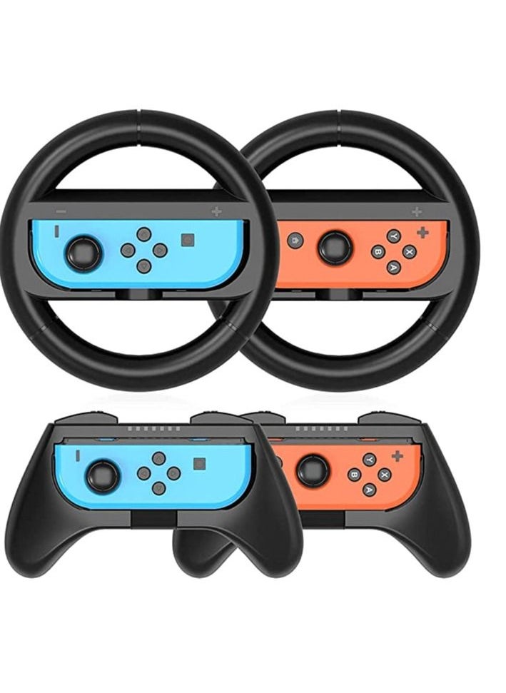 Generic Grip Kit Grip Compatible with Nintendo Switch Controller Racing Switch Steering Wheel - 4 Pack, Comfort Handle for Kids Family Fun Special for Mario Kart 8 Deluxe (Black)  - Image 1