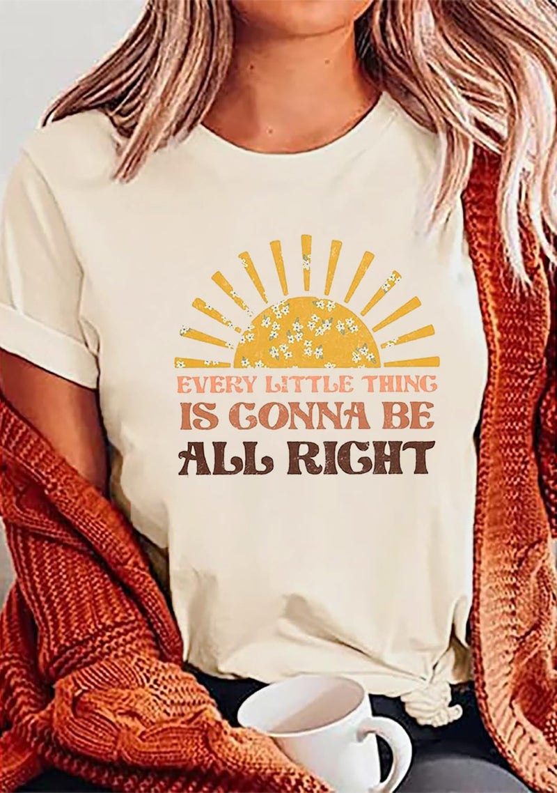 HEYO, Women Every Little Thing is Gonna Be Alright Shirt Country Music Shirts Retro Hippie T Shirt Inspirational Tee Top, Beige-s1, Large - Image 4