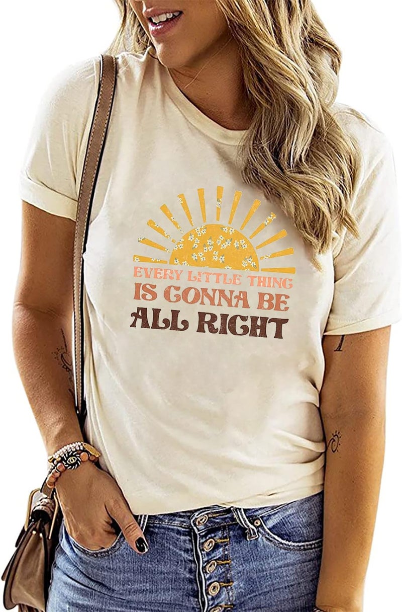 HEYO, Women Every Little Thing is Gonna Be Alright Shirt Country Music Shirts Retro Hippie T Shirt Inspirational Tee Top, Beige-s1, Large - Image 5