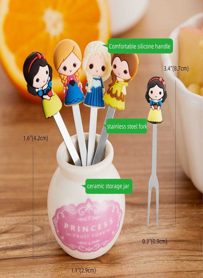 HENWAFX Fruit Fork, Cute Set of 6 Fruit Forks with Holder Stainless Steel Food Pick Forks for Home (fairy princess) - Image 3