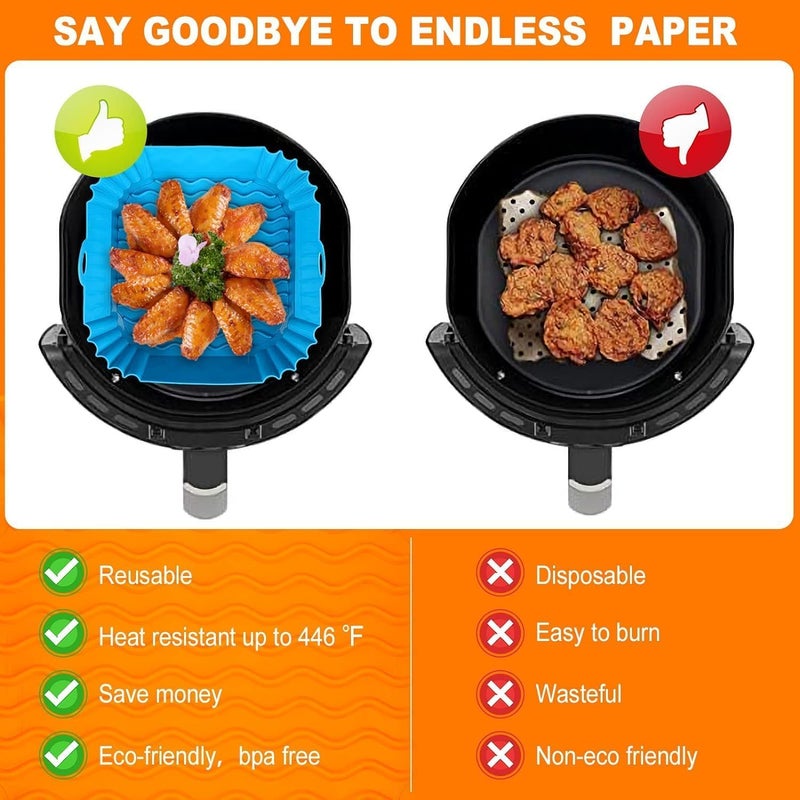 Axenta Square Air Fryer Package 6 Pack Air Fryer Liners Accessories 85 inch 59 Qt Food Grade BPAFree Reusable Silicone BasketsPotsLiners with Oven Mitts Basting Brush and 9 Inch Tongs - Image 5