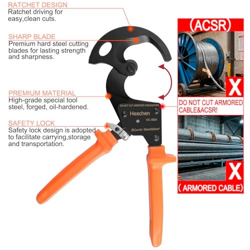 Heschen Ratchet Cable Cutter VC-60A use for 60mm/500mm² Wire Stripper plier Hand Crimping Tool - Image 3