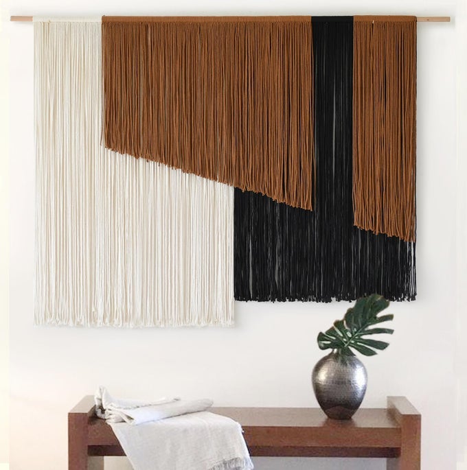 MACRAME WALL HANGING DIP DYED FIBER MACRAME WALL DECOR BOHO CORD LIVING ROOM WALL ART 57 WX43 L