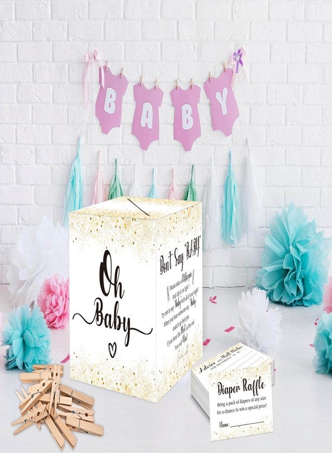Muruseni 101 PCS Golden Diaper Raffle Tickets Box with Advice Card and Mini Clothespins, Baby Shower Game Decor for Baby Shower Gender Reveal Party Favors - Image 5