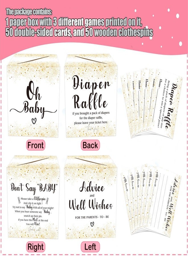 Muruseni 101 PCS Golden Diaper Raffle Tickets Box with Advice Card and Mini Clothespins, Baby Shower Game Decor for Baby Shower Gender Reveal Party Favors - Image 4