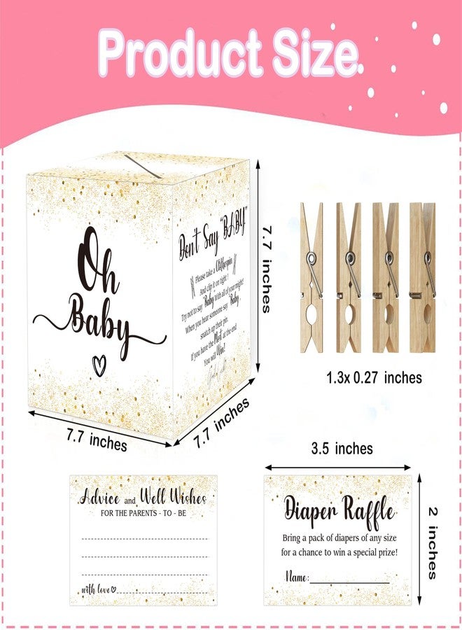 Muruseni 101 PCS Golden Diaper Raffle Tickets Box with Advice Card and Mini Clothespins, Baby Shower Game Decor for Baby Shower Gender Reveal Party Favors - Image 3