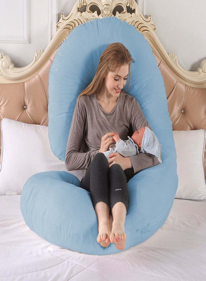 Texlux C Shape Maternity Pillow/Pregnancy Pillow with Cotton Zippered Cover Sky Blue - Image 4