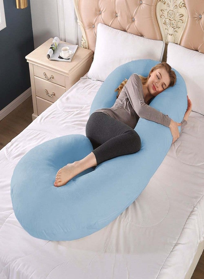 Texlux C Shape Maternity Pillow/Pregnancy Pillow with Cotton Zippered Cover Sky Blue - Image 1