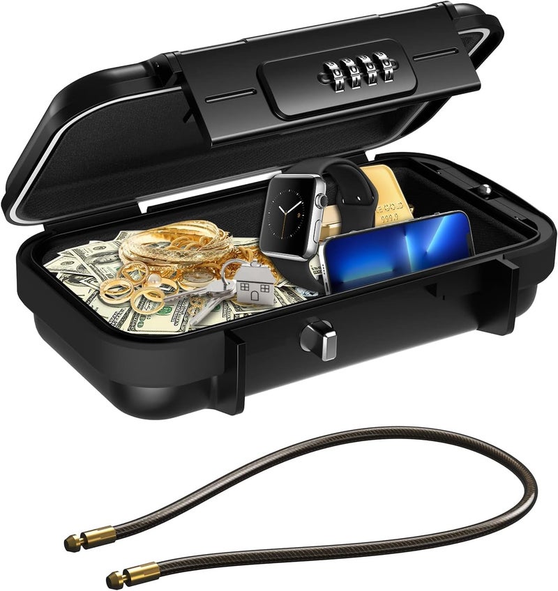 AMIR Portable Safe Box for Travel, Combination Security Case LockBox with Code, Waterproof Anti-Theft Mini Travel Safe Box with Removable Chain, Portable Lock Box for Car Hotel Personal Items Safe - Image 1