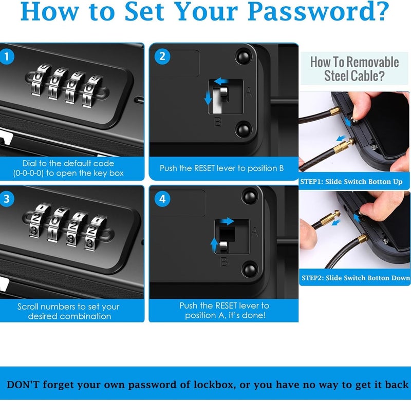 AMIR Portable Safe Box for Travel, Combination Security Case LockBox with Code, Waterproof Anti-Theft Mini Travel Safe Box with Removable Chain, Portable Lock Box for Car Hotel Personal Items Safe - Image 4
