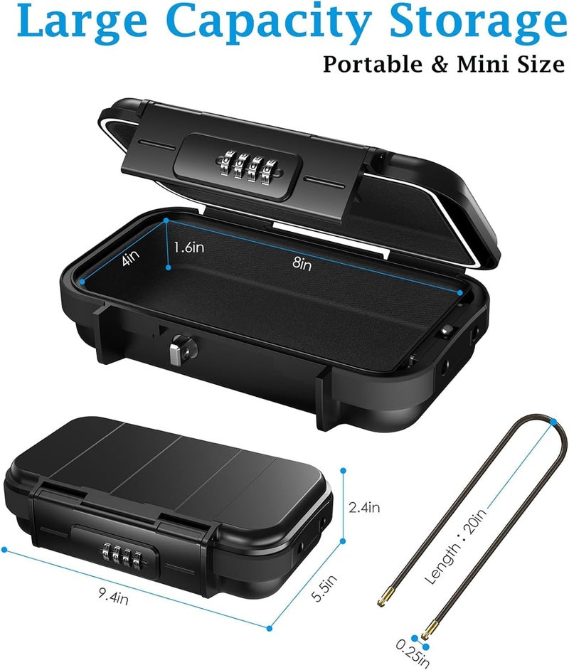 AMIR Portable Safe Box for Travel, Combination Security Case LockBox with Code, Waterproof Anti-Theft Mini Travel Safe Box with Removable Chain, Portable Lock Box for Car Hotel Personal Items Safe - Image 3