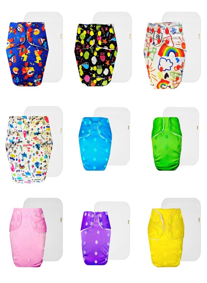 Dumbledo Premium Cloth Diaper with Cotton Insert (Pack of 9) | Dry Feel and Comfortable | 6-Layer Absorbent Pad | Quick Dry | Worry-Free Diapering | 3 Months - 3 Years | Unisex Baby - Image 1