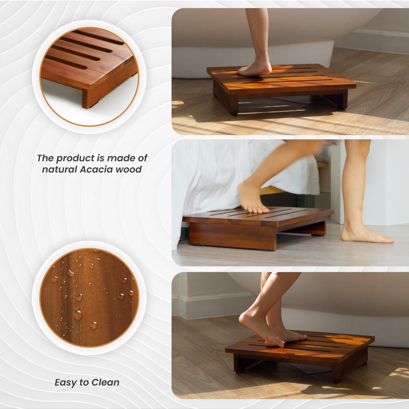 Holana 3.5in Height Wooden Step Stool for Adults (Fully Assembled) - 500 Lbs One Step Stools for High Bed Riser - Small Stepping Stool for Elderly, Seniors, Kid/Bathroom, Bed, Kitchen (Acacia Wood) - Image 3