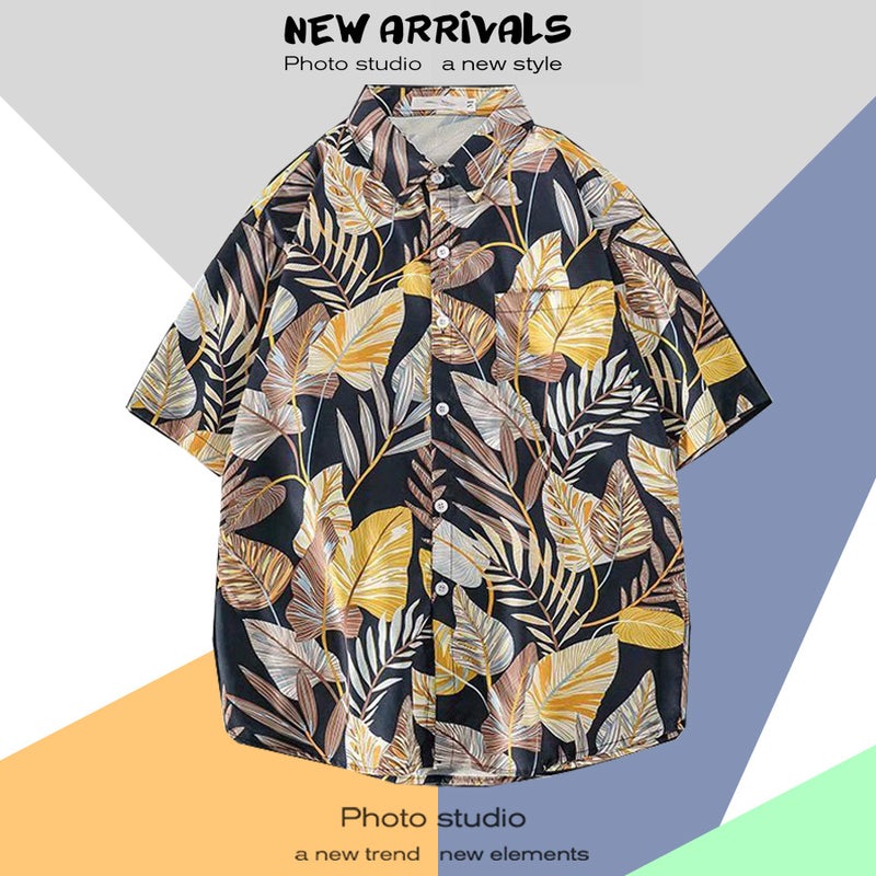 2022 Hawaiian Flower Shirt Men's and Women's Hong Kong Style chic Retro Trendy Casual Loose Beach Travel Short Sleeve Shirt - Image 1