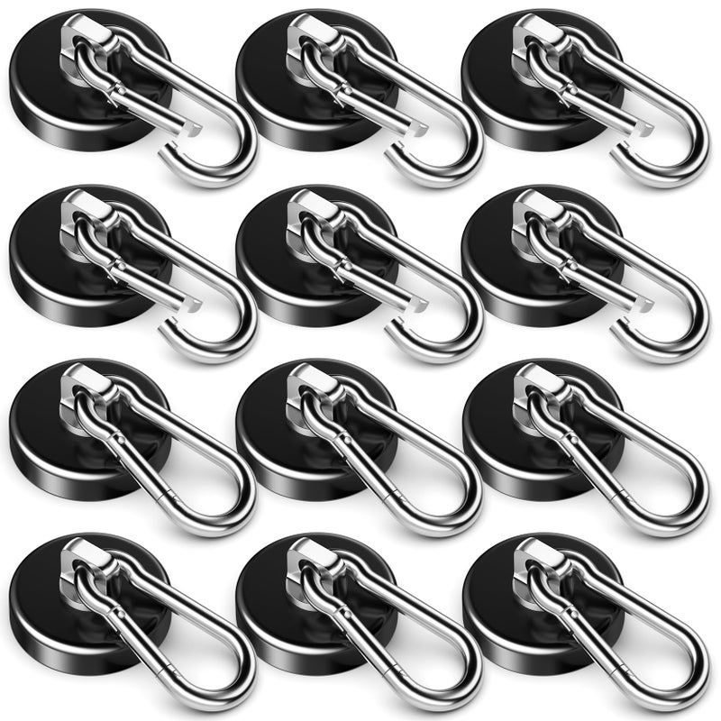 FINDMAG Strong Magnetic Hooks 100LBS Neodymium Magnet with Swivel Carabiner Hook Cruise Ship Essentials Heavy Duty Magnetic Hooks for Hanging Garage Kitchen Grill Office 12 Pack - Image 2