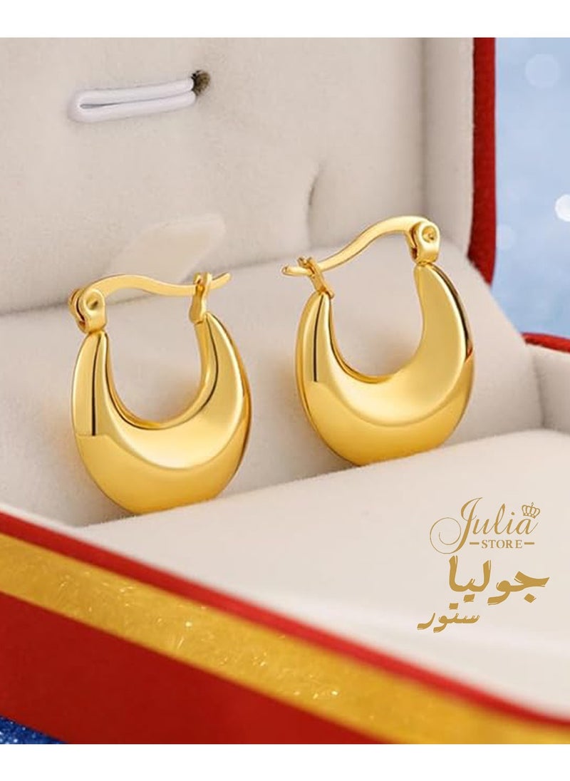 جوليا ستور أقراط دائرية سميكة من الذهب، أقراط دائرية خفيفة الوزن مطلية بالذهب الحقيقي عيار 18 قيراطًا، أقراط من الفولاذ المقاوم للصدأ مضادة للحساسية، أقراط دائرية سميكة من الذهب للنساء  - Image 3