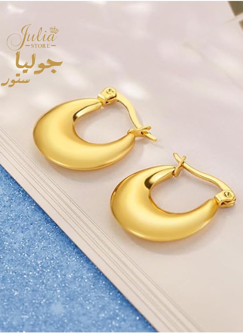جوليا ستور أقراط دائرية سميكة من الذهب، أقراط دائرية خفيفة الوزن مطلية بالذهب الحقيقي عيار 18 قيراطًا، أقراط من الفولاذ المقاوم للصدأ مضادة للحساسية، أقراط دائرية سميكة من الذهب للنساء  - Image 4