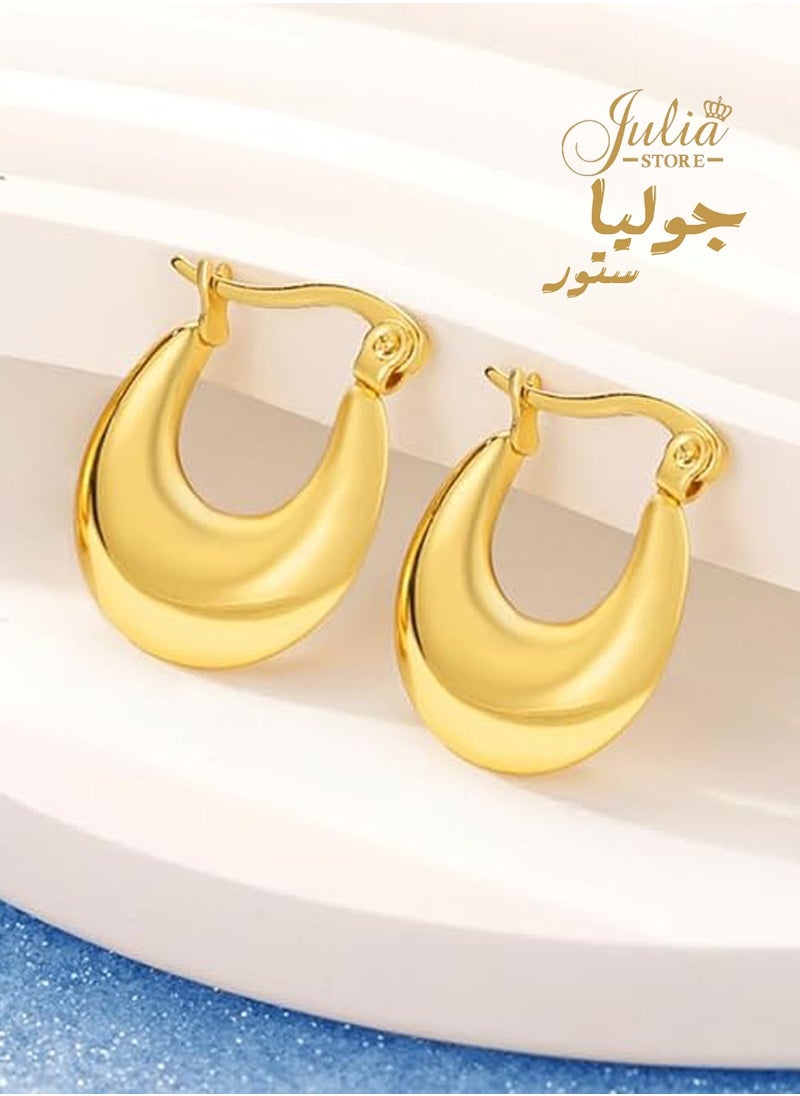 جوليا ستور أقراط دائرية سميكة من الذهب، أقراط دائرية خفيفة الوزن مطلية بالذهب الحقيقي عيار 18 قيراطًا، أقراط من الفولاذ المقاوم للصدأ مضادة للحساسية، أقراط دائرية سميكة من الذهب للنساء  - Image 5