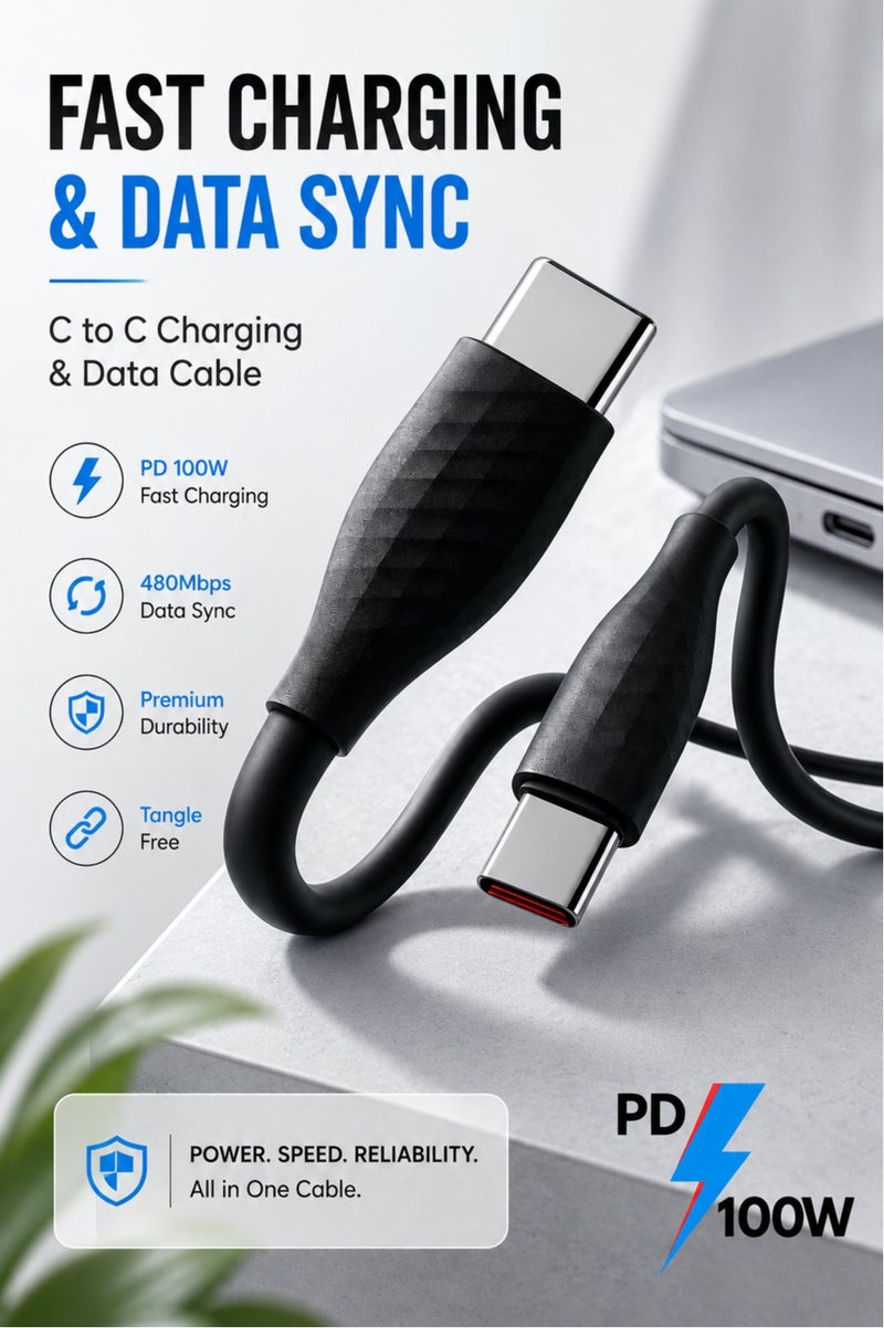 USB-C to C-Type PD Cable – Fast Charging, Durable Nylon Braiding, Safe Power Delivery, Reliable & Efficient for Daily Use - Image 1