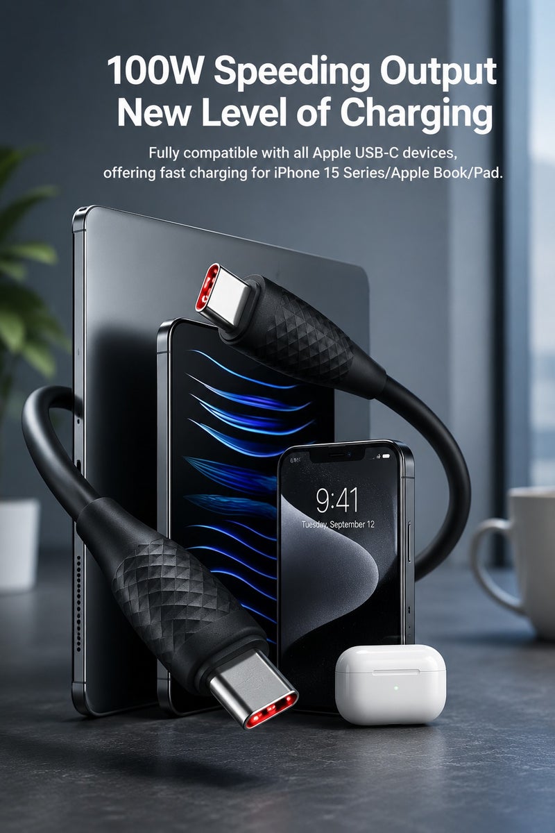 USB-C to C-Type PD Cable – Fast Charging, Durable Nylon Braiding, Safe Power Delivery, Reliable & Efficient for Daily Use - Image 3
