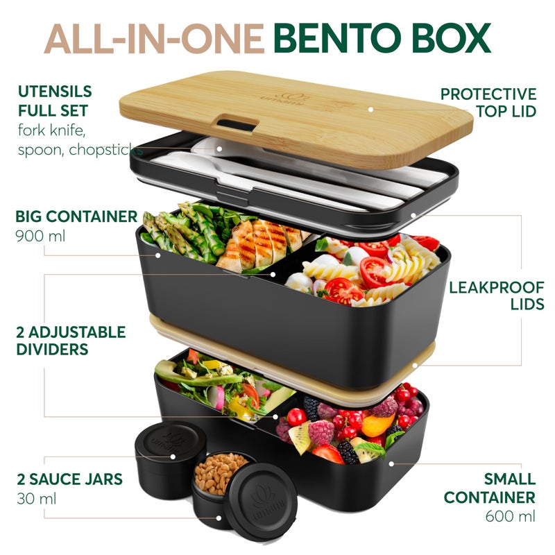 Umami Bento Box Adult All-In-1 w/ 4 Utensils 100% Leakproof, Microwave & Dishwasher Safe Lunch Containers for Adults w/ 4 Compartments, Bento Lunch Box Containers - Image 5