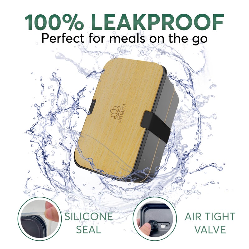 Umami Bento Box Adult All-In-1 w/ 4 Utensils 100% Leakproof, Microwave & Dishwasher Safe Lunch Containers for Adults w/ 4 Compartments, Bento Lunch Box Containers - Image 3