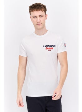Men Crew Neck Short Sleeve Brand Logo T-Shirt, White