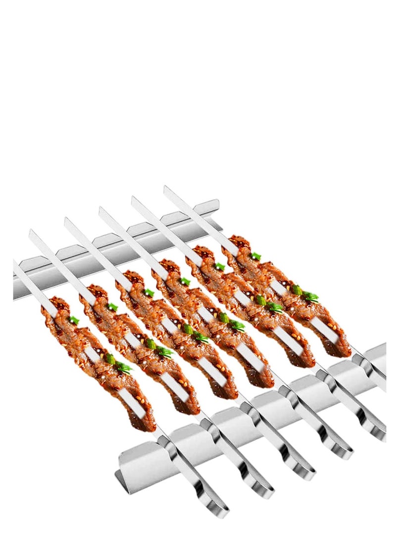 SYOSI Barbecue Skewer Kabob Skewers Stainless Steel Shish Kabob Skewers Flat BBQ Metal Skewers Reusable Grilling Skewers for Grilling 6 Skewers 2 Grill Racks with Storage Bag  - Image 2