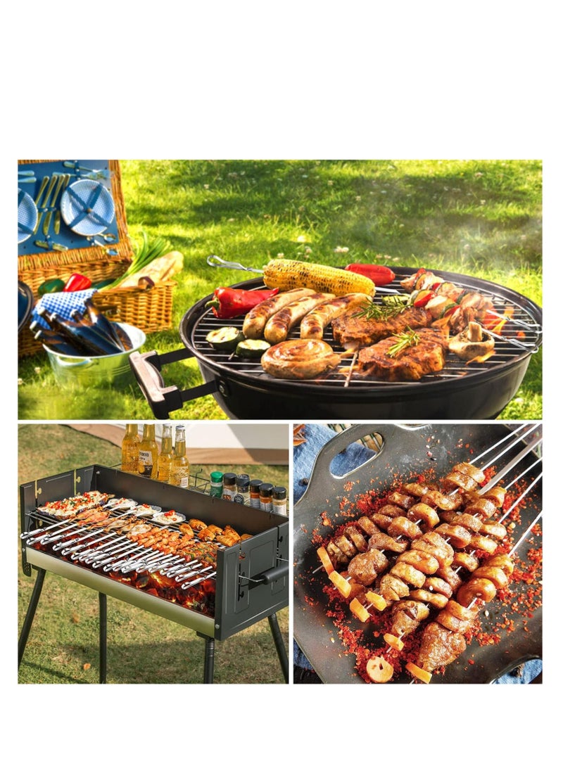 SYOSI Barbecue Skewer Kabob Skewers Stainless Steel Shish Kabob Skewers Flat BBQ Metal Skewers Reusable Grilling Skewers for Grilling 6 Skewers 2 Grill Racks with Storage Bag  - Image 5