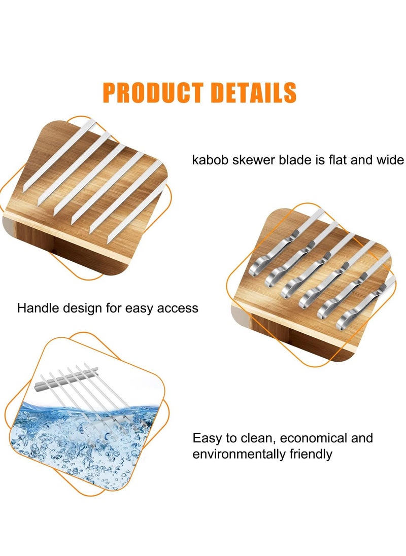 Barbecue Skewer Kabob Skewers Stainless Steel Shish Kabob Skewers Flat BBQ Metal Skewers Reusable Grilling Skewers for Grilling 6 Skewers 2 Grill Racks with Storage Bag