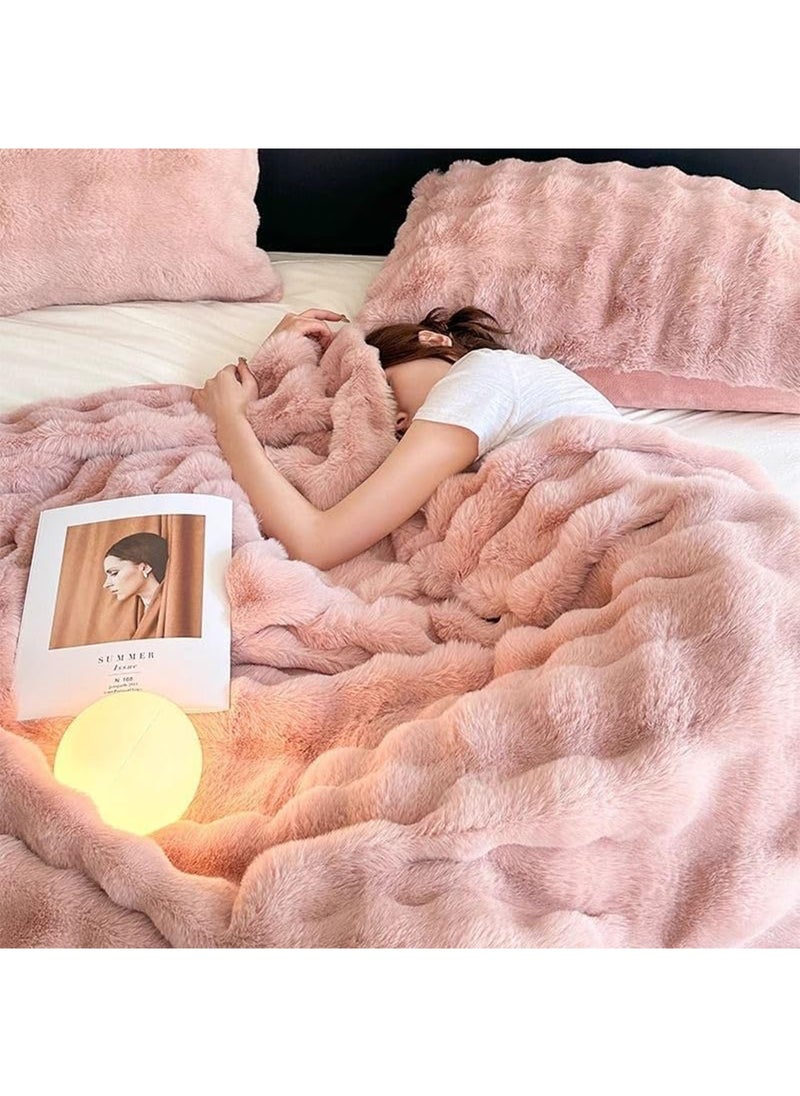 GT-Wheel - Luxury Plush Throw Blanket Super Soft Cozy Fuzzy Blanket Faux Rabbit Fur Blanket Lightweight Blanket - Image 1