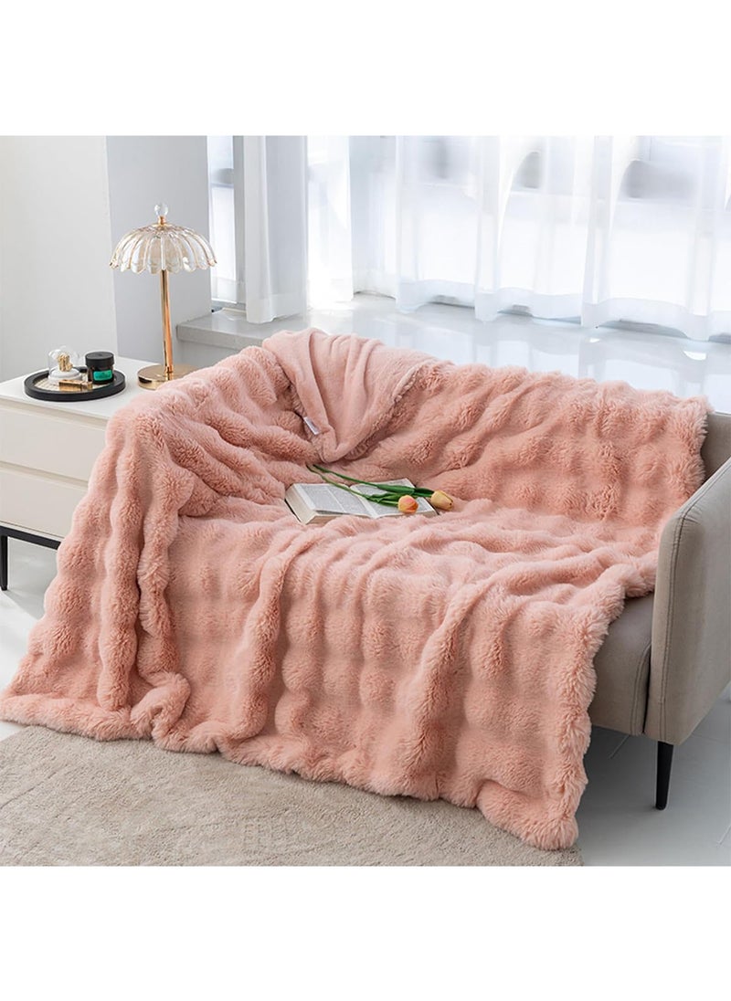 GT-Wheel - Luxury Plush Throw Blanket Super Soft Cozy Fuzzy Blanket Faux Rabbit Fur Blanket Lightweight Blanket - Image 1