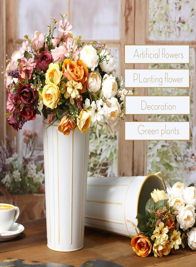 Domensi 6 Pcs 11.8'' Galvanized Metal Vase with Handle Rustic Galvanized Vase Planter Bucket for Fresh Flowers Dried Floral Decor Farmhouse Table Centerpiece Decoration for Wedding(White) - Image 4