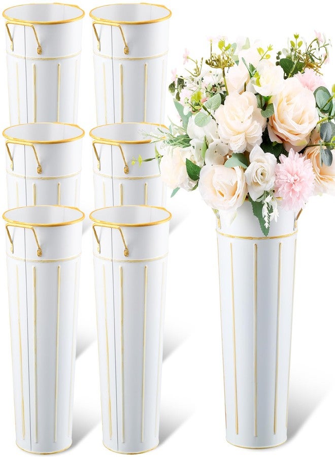 Domensi 6 Pcs 11.8'' Galvanized Metal Vase with Handle Rustic Galvanized Vase Planter Bucket for Fresh Flowers Dried Floral Decor Farmhouse Table Centerpiece Decoration for Wedding(White) - Image 1
