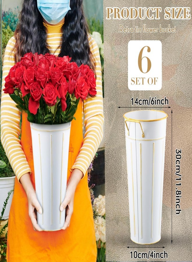 Domensi 6 Pcs 11.8'' Galvanized Metal Vase with Handle Rustic Galvanized Vase Planter Bucket for Fresh Flowers Dried Floral Decor Farmhouse Table Centerpiece Decoration for Wedding(White) - Image 2