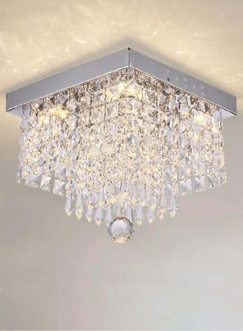 LOOPITYS Crystal lamp, chandelier、ceiling mounted ceiling light, (size: square, 7.9 * 7.9 inches, warm light 3000K) used for corridor entrance lighting, rooms, living rooms, etc., decorate your home! ﻿ - Image 1