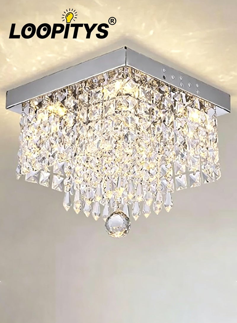 LOOPITYS Crystal lamp, chandelier、ceiling mounted ceiling light, (size: square, 7.9 * 7.9 inches, warm light 3000K) used for corridor entrance lighting, rooms, living rooms, etc., decorate your home! ﻿ - Image 1