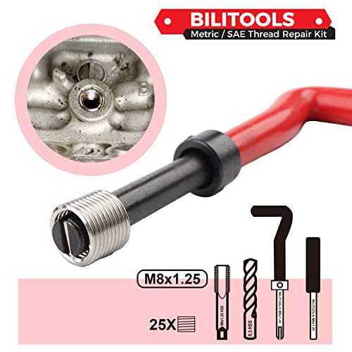 BILITOOLS M8x1.25 Thread Repair Kit, HSS Drill Helicoil Repair Kit Metric - Image 3