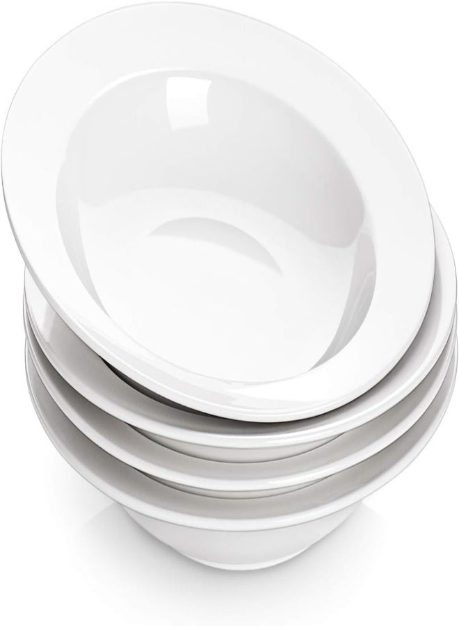 AKDC Dowan Soup Bowls, Pasta Bowls Plates, White Salad Bowls Set Of 4, Porcelain Wide Rim Bowls, 20 Ounces, Microwave & Dishwasher Safe - Image 1