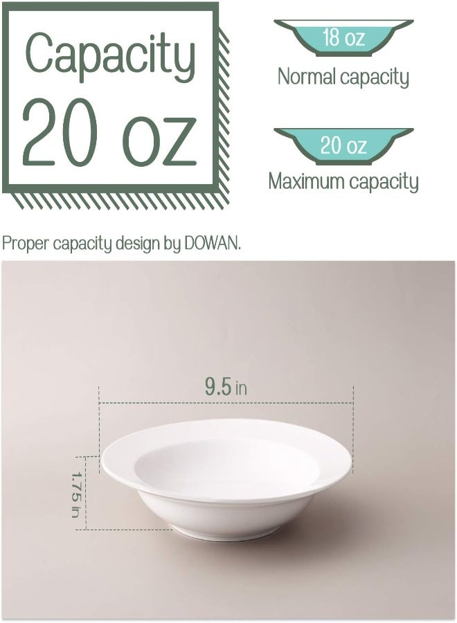 AKDC Dowan Soup Bowls, Pasta Bowls Plates, White Salad Bowls Set Of 4, Porcelain Wide Rim Bowls, 20 Ounces, Microwave & Dishwasher Safe - Image 2