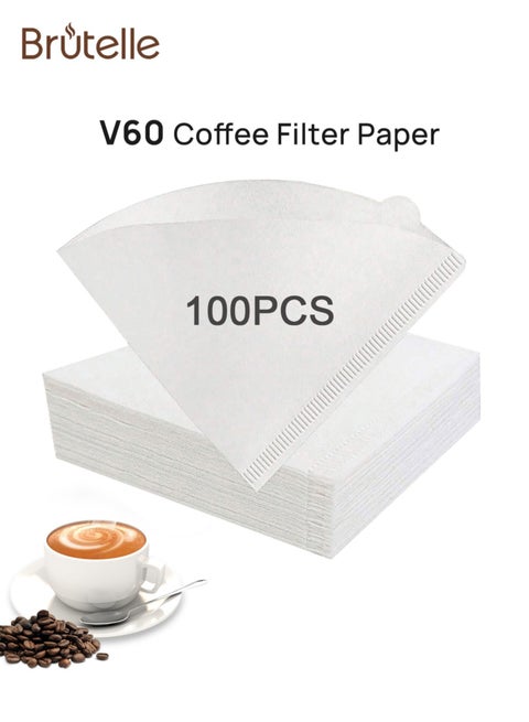 V60 Coffee Paper Filter 100 Piece Size 02 Pour Over White without Bleached 100% Natural Coffee Filter 1-4 Cups Disposable Cone Paper Coffee Paper