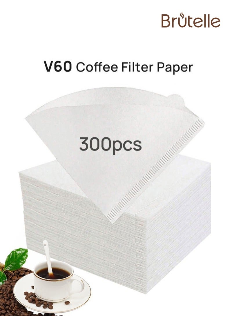 بريتيل فلتر ورقي للقهوة V60، 300 قطعة، مقاس 02، أبيض بدون مبيض، فلتر قهوة طبيعي 100%، 1-4 أكواب، ورق مخروطي للاستخدام مرة واحدة، ورق قهوة - Image 1
