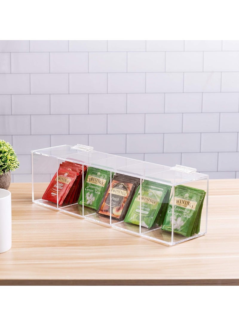 TPGP Modern Clear Premium Acrylic Tea Bag Organizer Box with 5 Compartments and Hinged Lid, Kitchen Countertop Storage Caddy for Assorted Teas and Condiments - Image 1