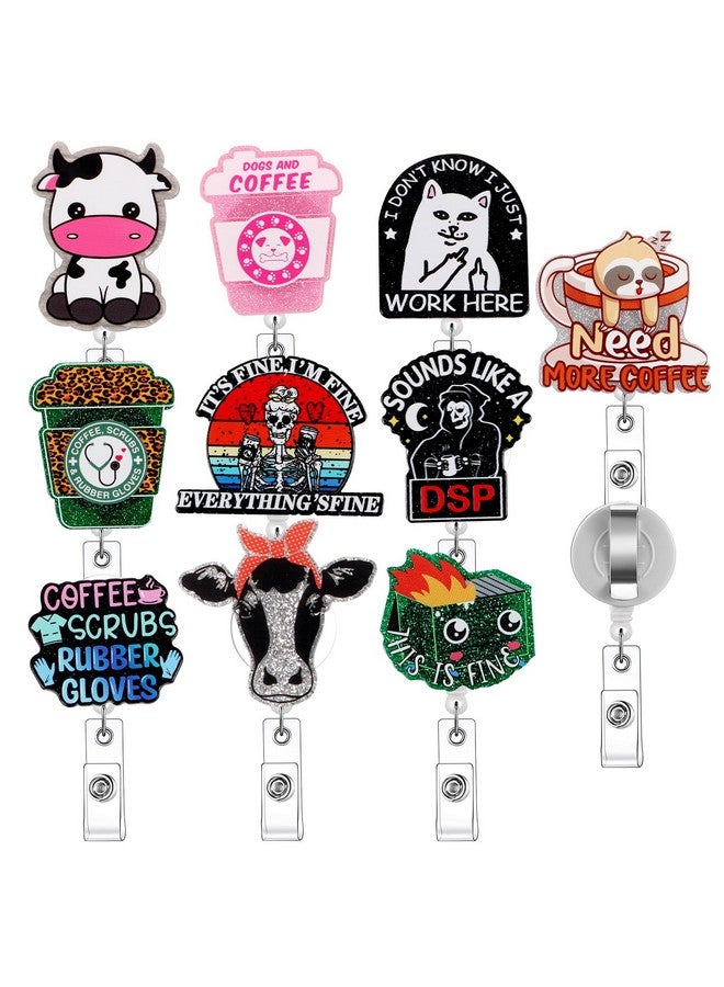 Tamhoo 10Pcs Funny Badge Reels Retractable Badge Holdersid Badge Holder Retractable Clipcute Badge Reel Retractable Lanyards For Id Badges Perfect For Men & Women Coworkers - Image 1