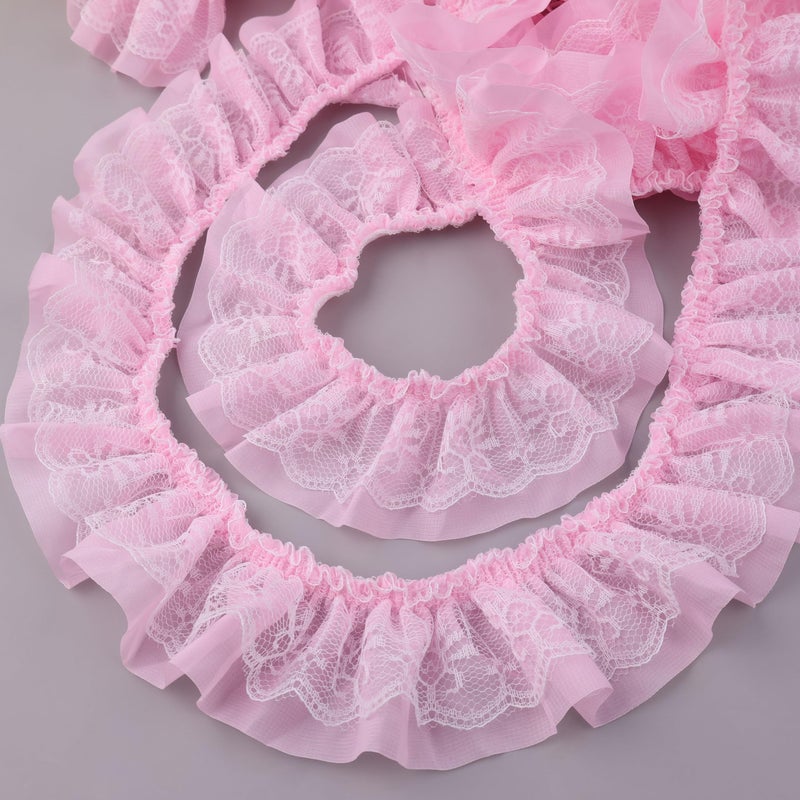 GXTIZAS Lace Ruffle Ribbon Double-Layer Pleated Chiffon 6cm Wide Lace Elastic Trim Wrinkle-Free Boxed for DIY Sewing, Clothing, Pillowcase Decoration(5yards Pink) - Image 1