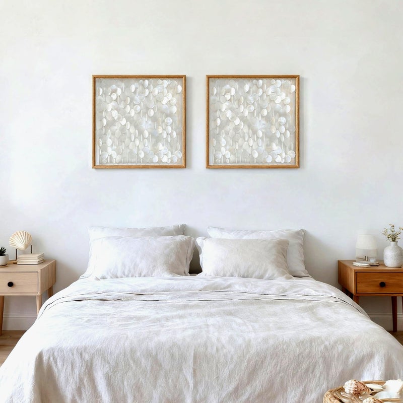 Bergamot 3D Handmade 24"x24" Capiz Shell Wall Hanging Decor, Solid Wooden Framed Coastal Wall Decor, Minimalist White Sea Shell Art for Living Room, Bedroom, Office - Image 4