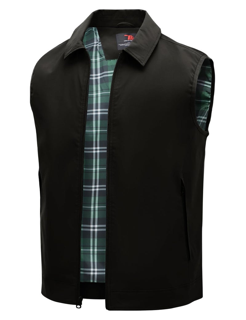 TBMPOY Men's Vest Casual Lightweight Thin Utility 3 Zip Pockets Stylish Sleeveless Jackets Summer Fall Golf Travel Business Outerwear Black L - Image 1